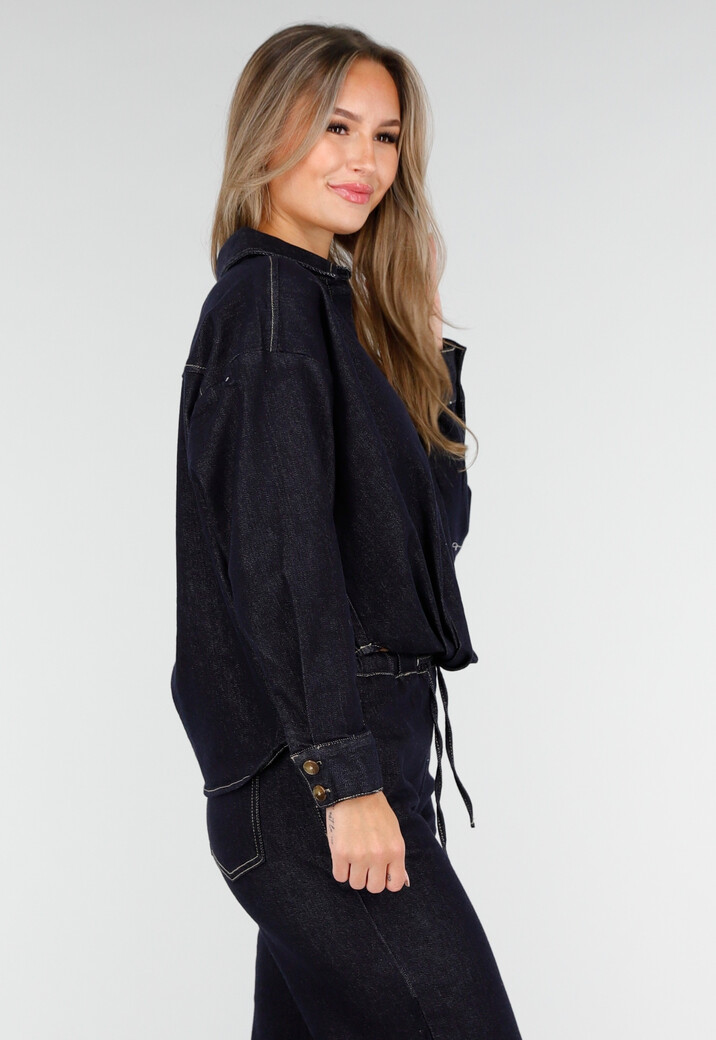 Donkerblauwe Denim Blouse met Lange Mouwen