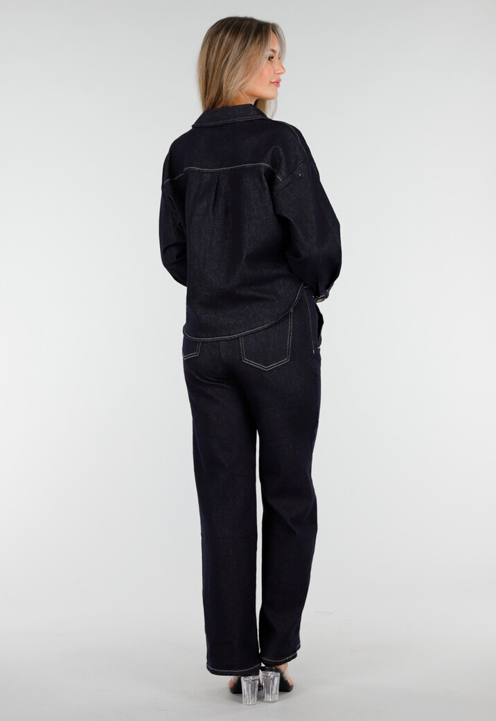 Donkerblauwe Denim Blouse met Lange Mouwen