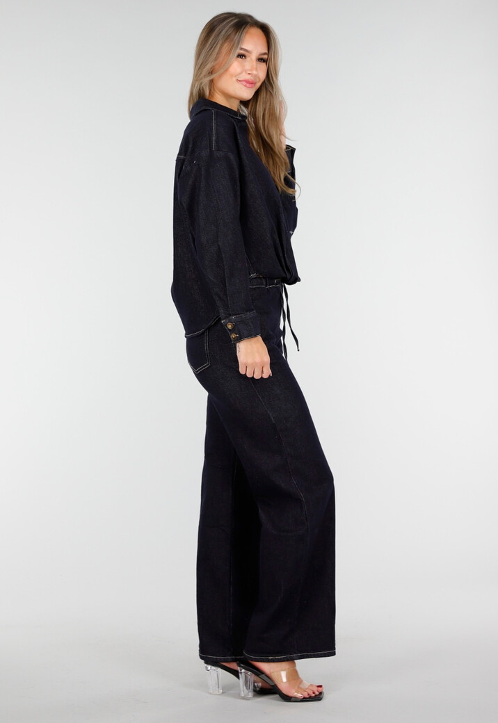 Donkerblauwe Denim Blouse met Lange Mouwen