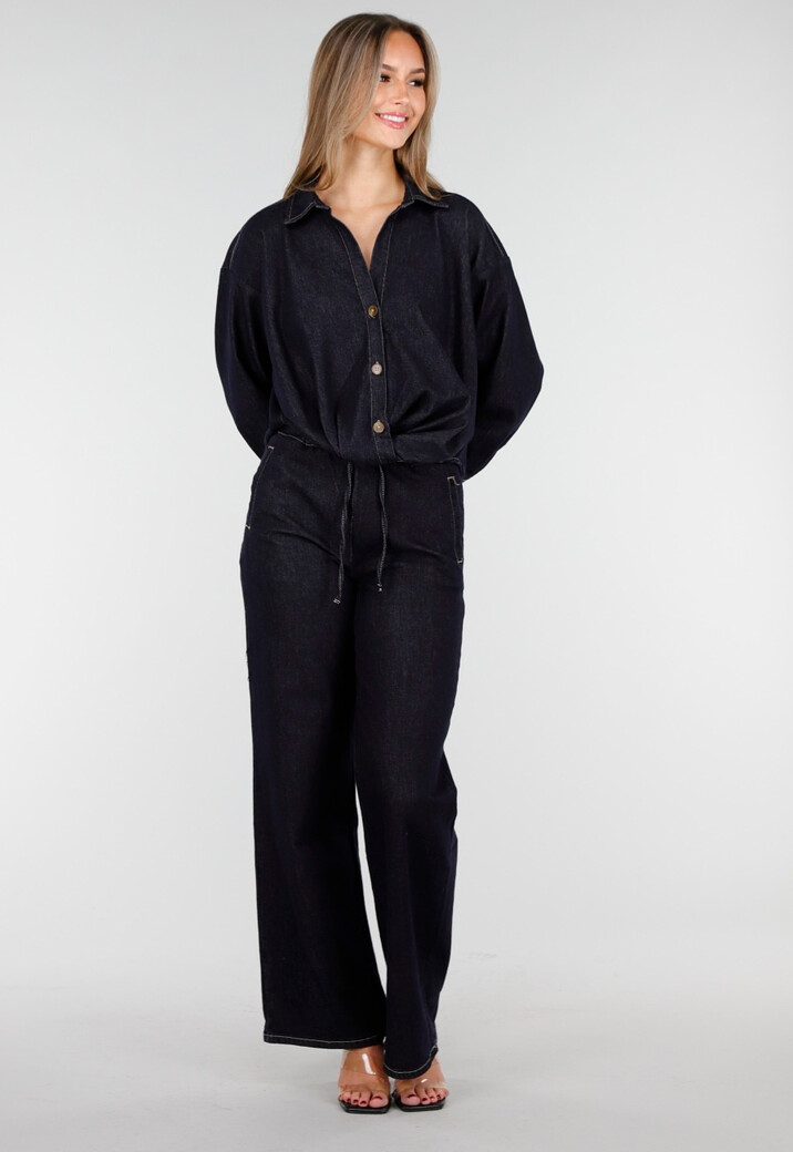 Donkerblauwe Denim Blouse met Lange Mouwen
