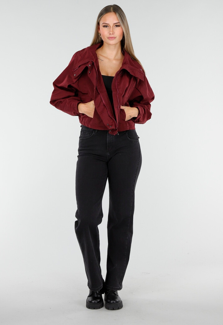 Cropped Lightweight Jas in Bordeauxrood met Brede Kraag
