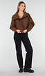 Bruine Cropped Windbreaker Jas met Brede Kraag
