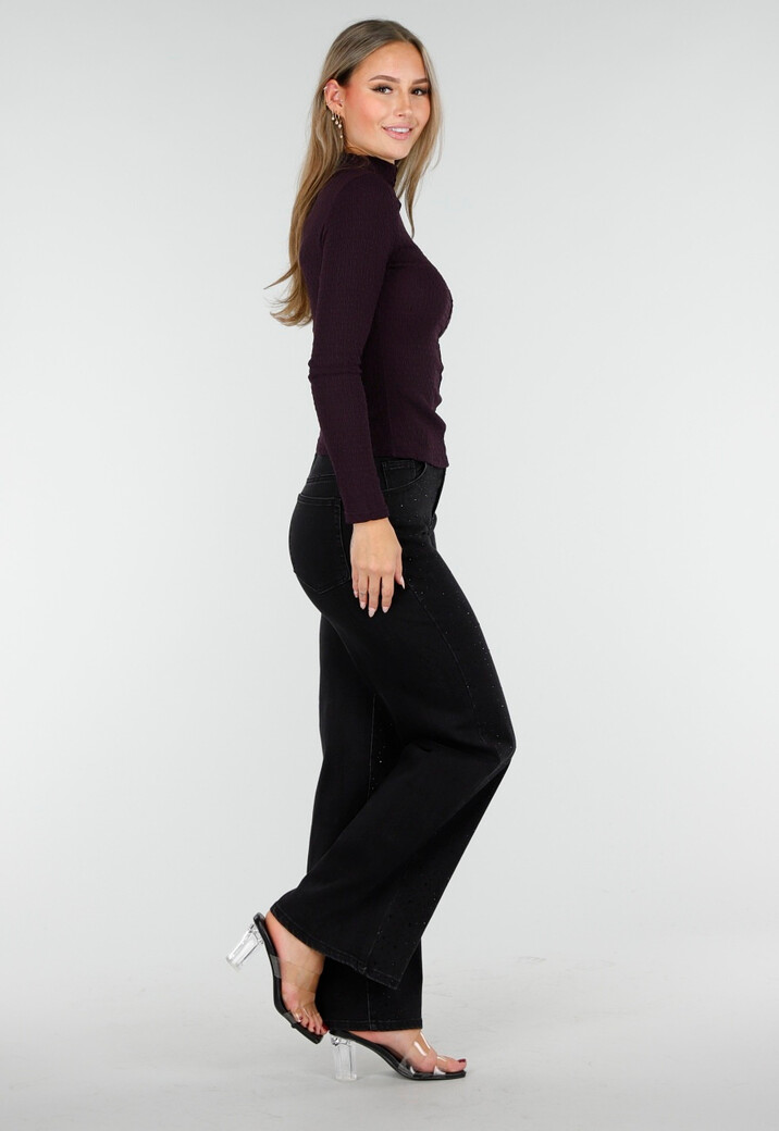 Paarse Coltop met Lange Mouwen en Stretch