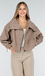 Taupekleurig Cropped Jack met Brede Overslagsluiting