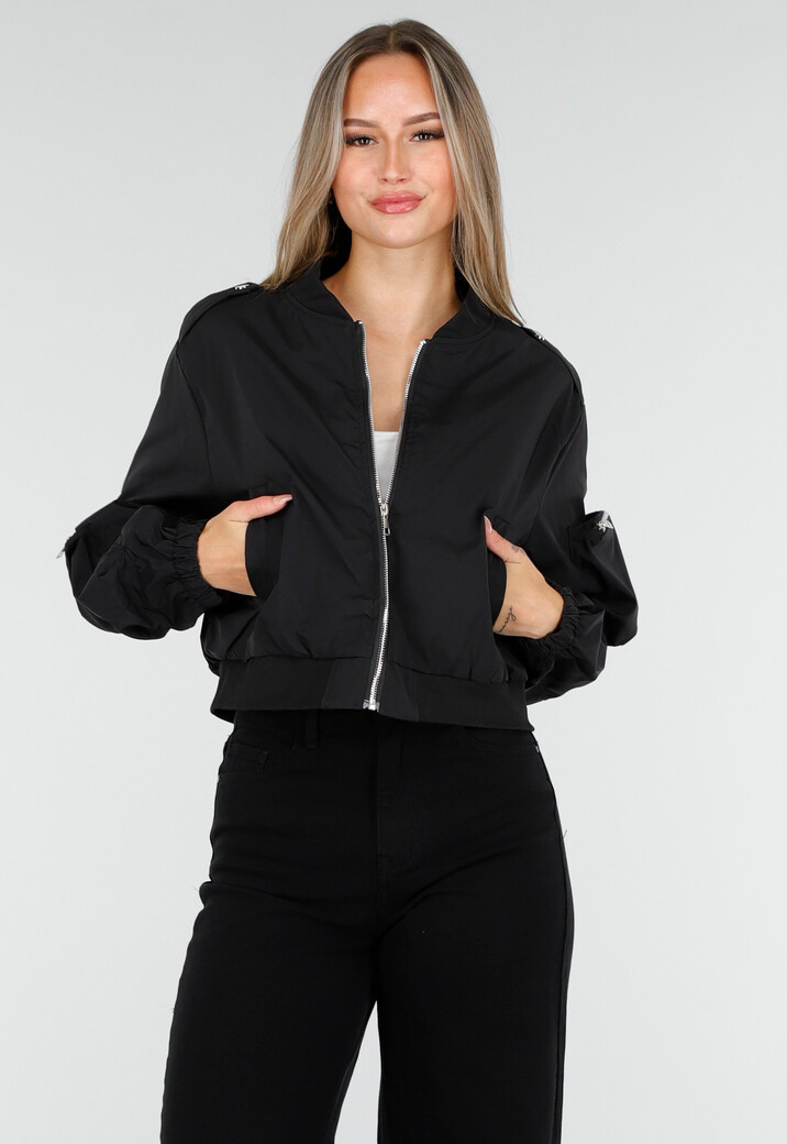 Zwarte Cargo Bomber Jas met Ritsdetails