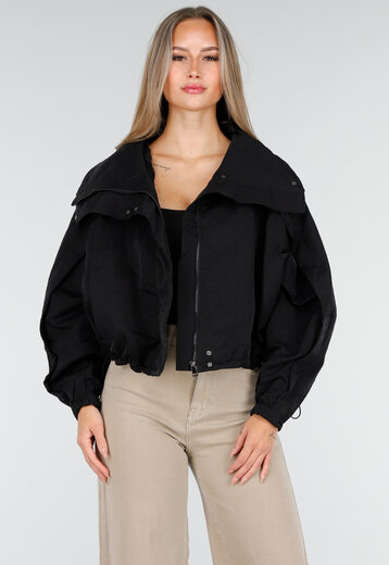 Zwarte Cropped Windbreaker Jas