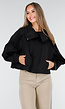 Zwarte Cropped Windbreaker Jas met Brede Overslagsluiting