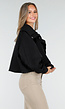 Zwarte Cropped Windbreaker Jas met Brede Overslagsluiting