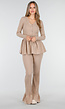 Beige Stretch Two-Piece Set met Flared Broek en Knopen Top