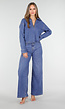 Denim Top met Halve Rits en Opstaande Kraag in Blauw