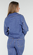 Denim Top met Halve Rits en Opstaande Kraag in Blauw