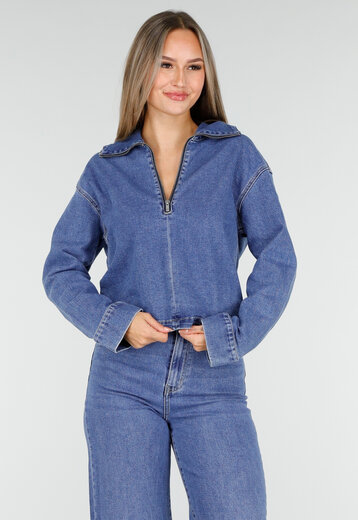 Denim Top met Halve Rits