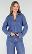 Denim Top met Halve Rits en Opstaande Kraag in Blauw