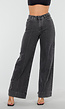 Grijze Wide Leg Jeans met Stretch en Verticale Naden