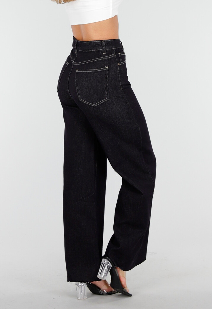 Donkerblauwe Wide Leg Jeans met Stretch