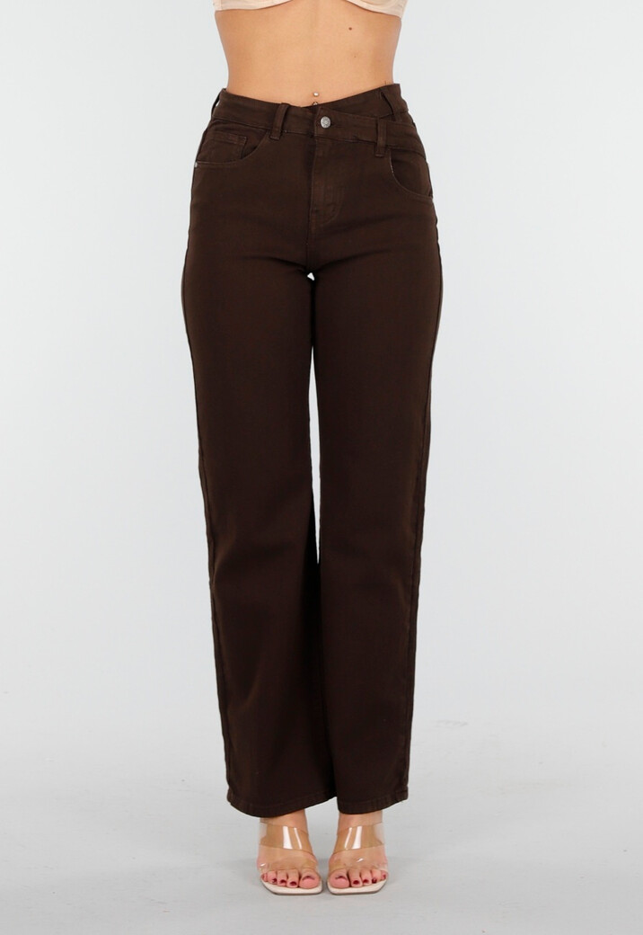 Bruine  Stretch Jeans met Rechte Pijpen