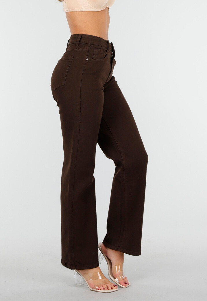 Bruine  Stretch Jeans met Rechte Pijpen