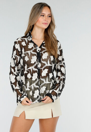 Zwarte Bloemen Blouse Dames