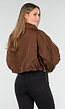 Bruine Cropped Windbreaker Jas met Brede Kraag