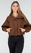 Bruine Cropped Windbreaker Jas met Brede Kraag