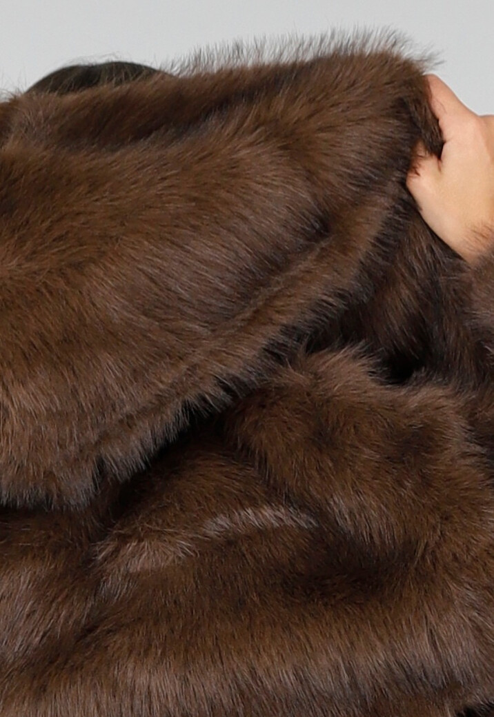 Bruine Faux Fur Jas met Capuchon