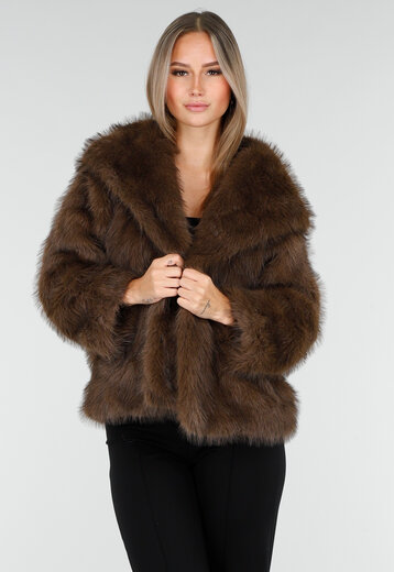 Faux Fur Jas Bruin Kort