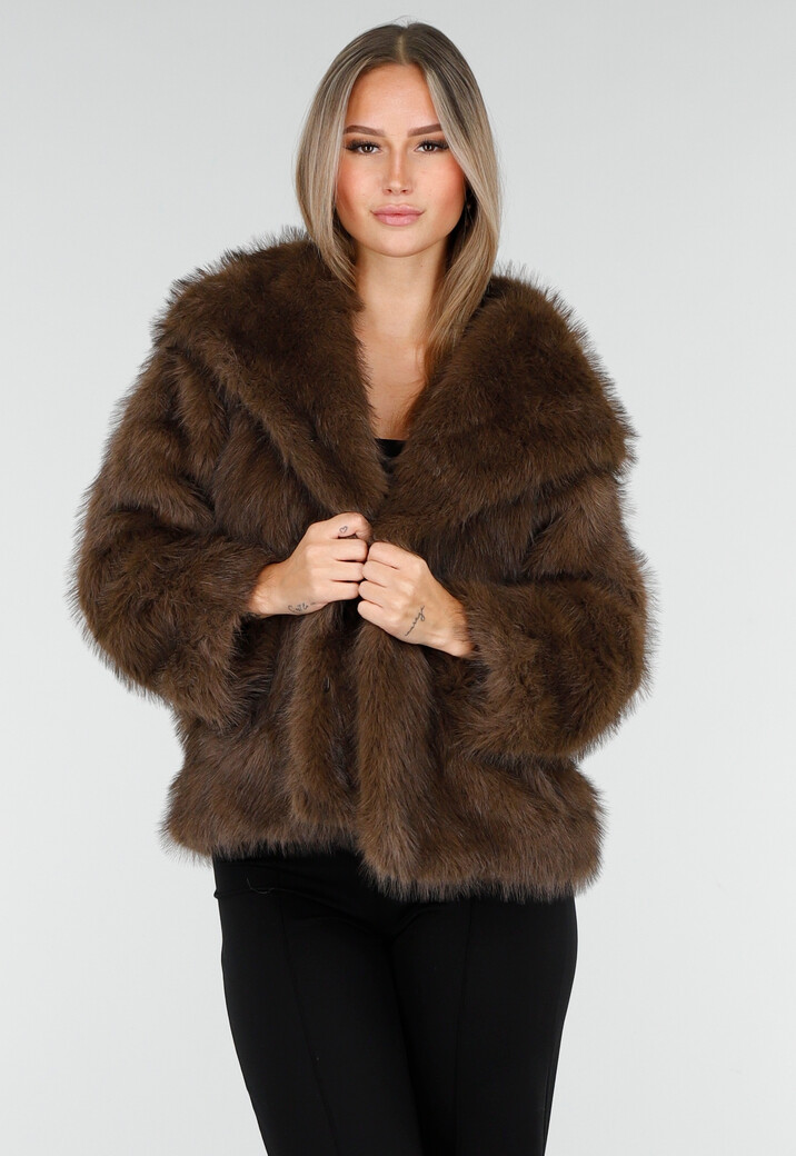 Bruine Faux Fur Jas met Capuchon