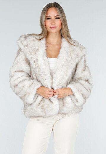 Faux Fur Jas Beige Kort