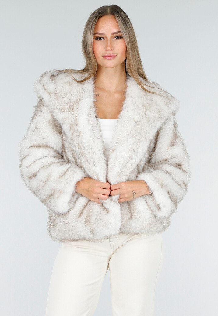 Beige Faux Fur Jas met Capuchon