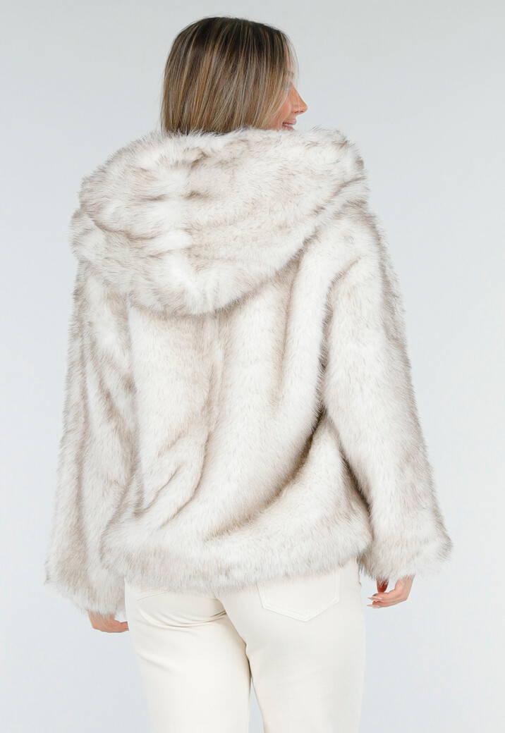 Beige Faux Fur Jas met Capuchon