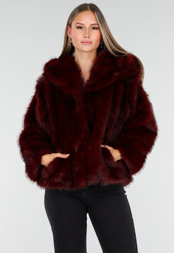 Faux Fur Jas Bordeaux Kort