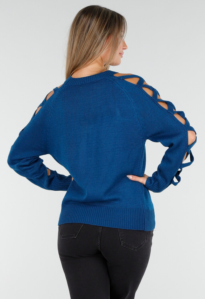 Gebreide Trui met Gevlochten Details in Blauw