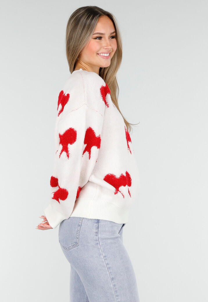 Gebreide Sweater in Wit met Strikdetails