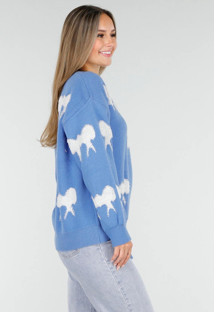 Gebreide Sweater in Blauw met Strikdetails