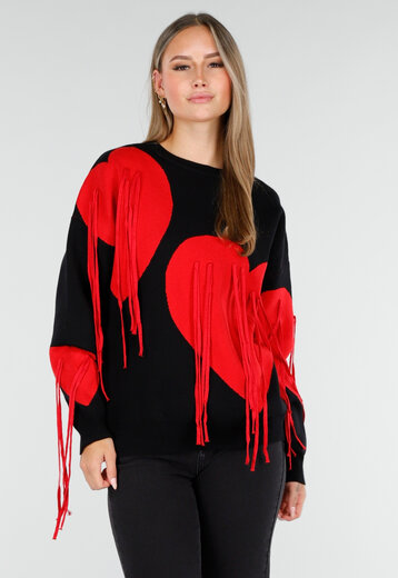 Zwarte Sweater met Rode Hartjes