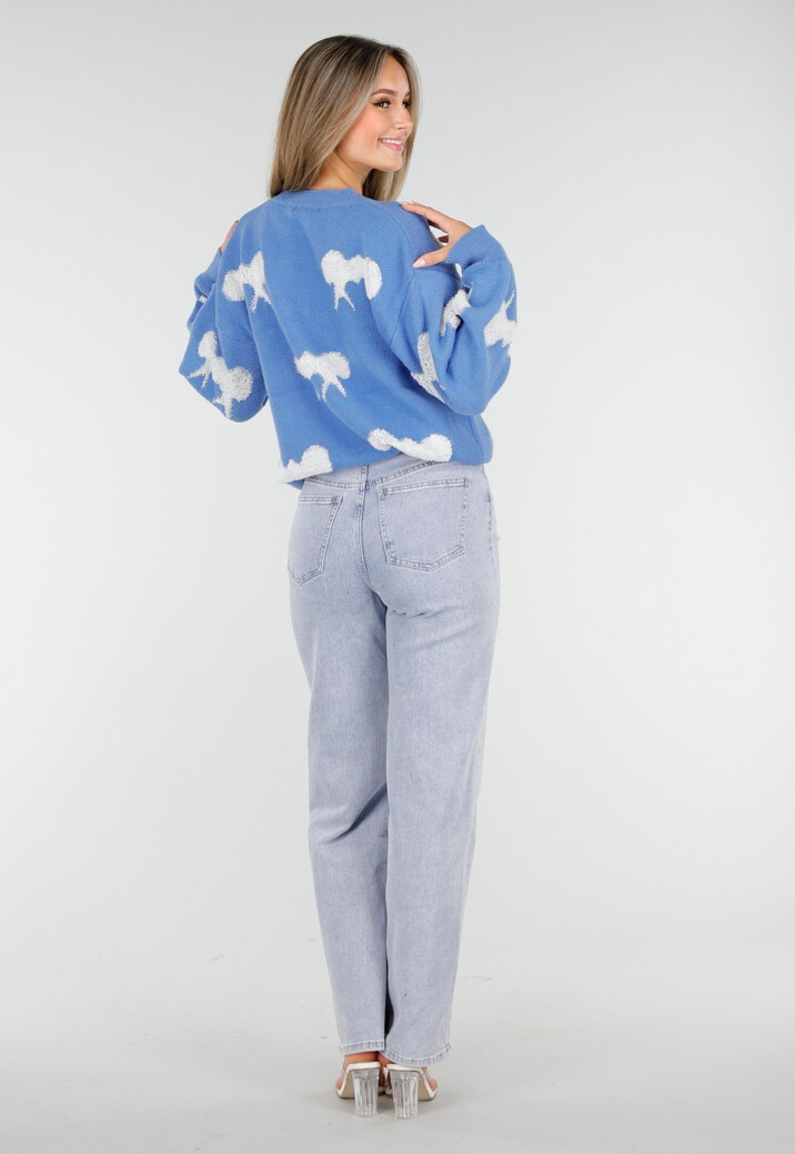 Gebreide Sweater in Blauw met Strikdetails