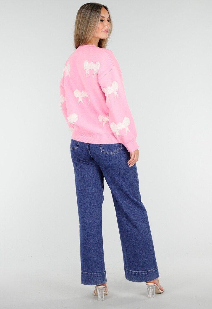 Gebreide Sweater in Roze met Strikdetails