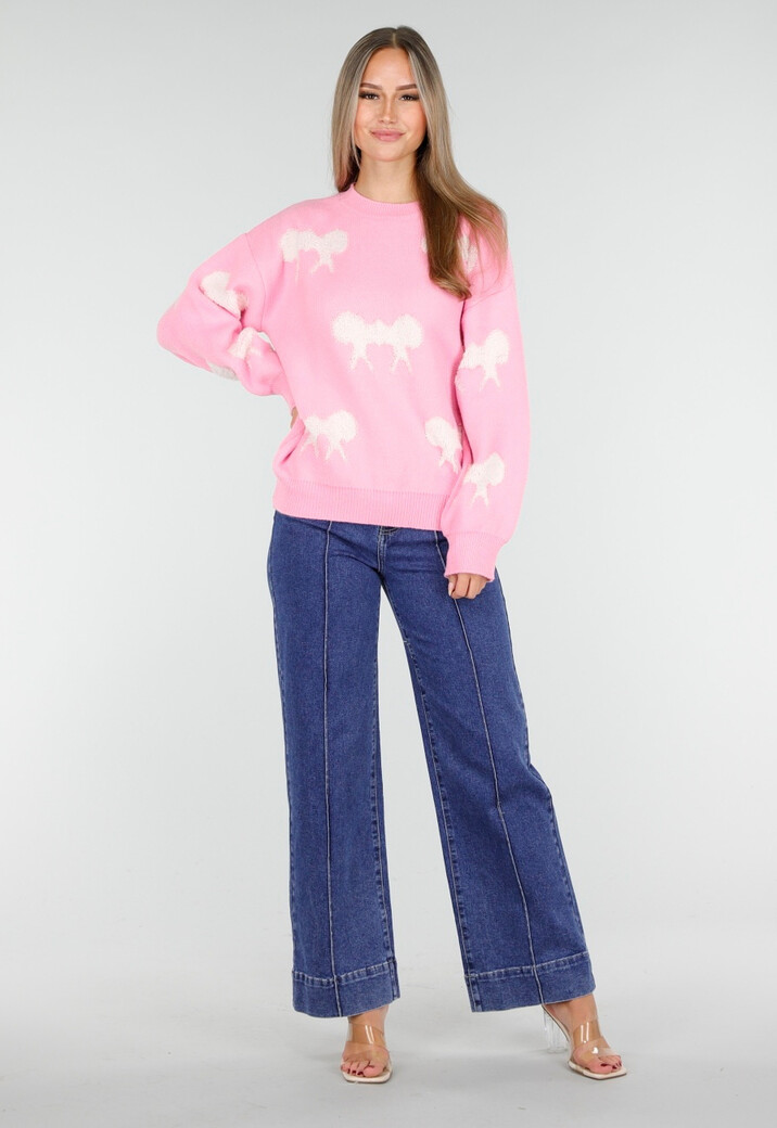 Gebreide Sweater in Roze met Strikdetails