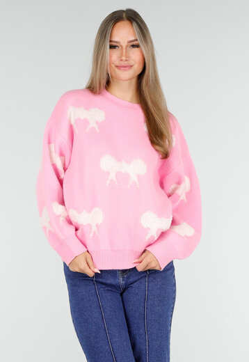 Roze Trui met Witte Strikpatronen