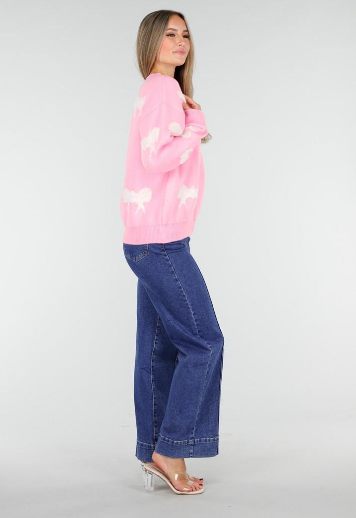 Gebreide Sweater in Roze met Strikdetails