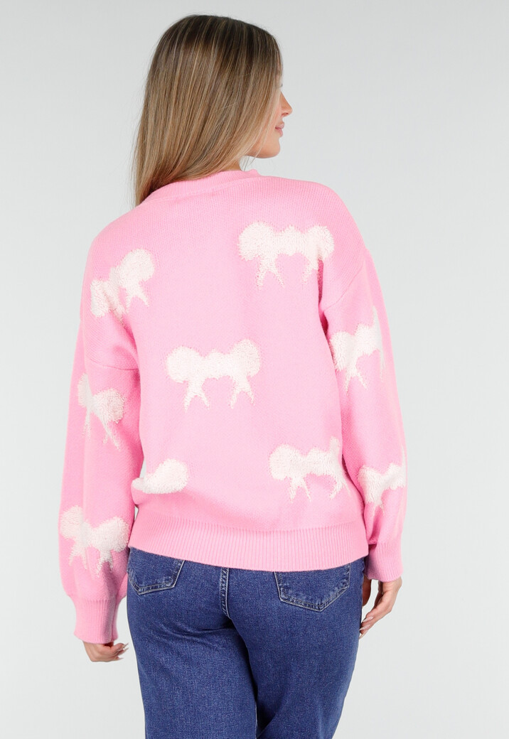 Gebreide Sweater in Roze met Strikdetails