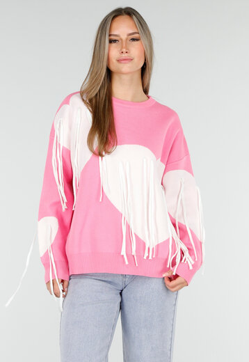 Gebreide Sweater in Roze met Hartmotief