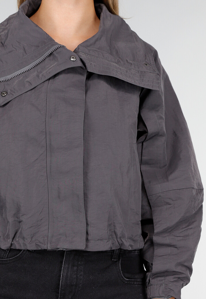 Grijze Bomberjas met Rits en Zakdetails op de Mouwen