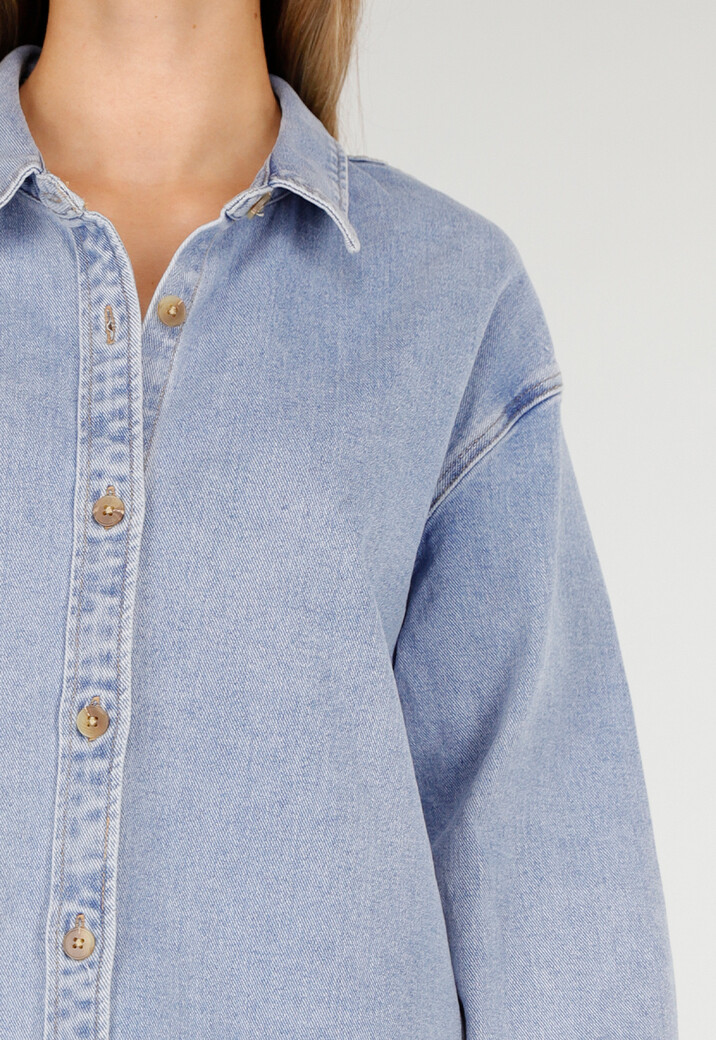 Denim Blouse met Lange Mouwen en Knopen