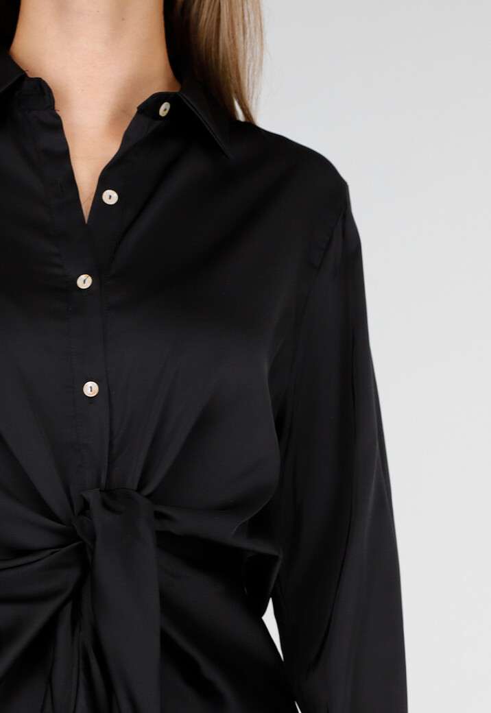 Blouse met Lange Mouwen en Satijn Effect Zwart