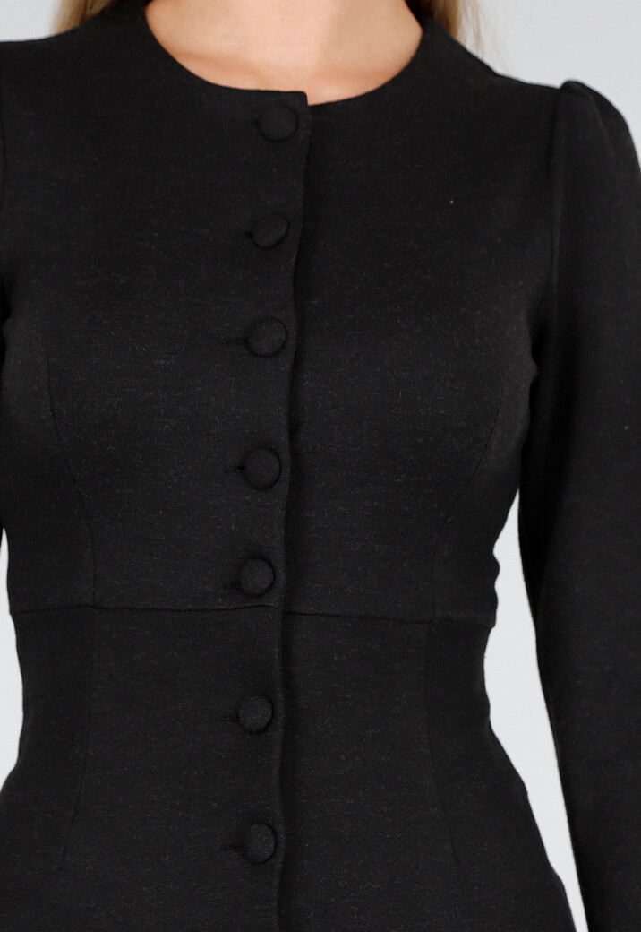 Donkerblauwe Lange Jurk met Knoopsluiting