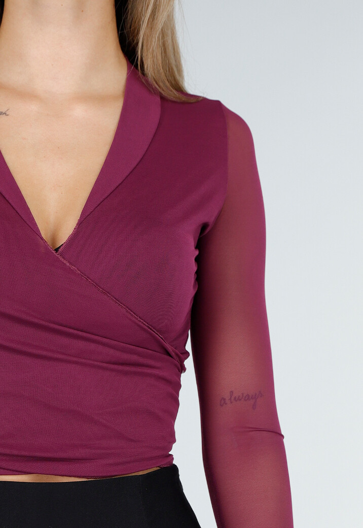 Paarse Mesh Wrap Top met Striksluiting