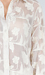 Beige Doorschijnende Blouse met Bloemenborduursel en Lange Mouwen