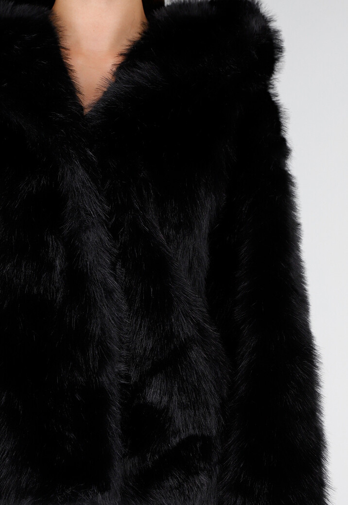 Zwarte Faux Fur Jas met Capuchon
