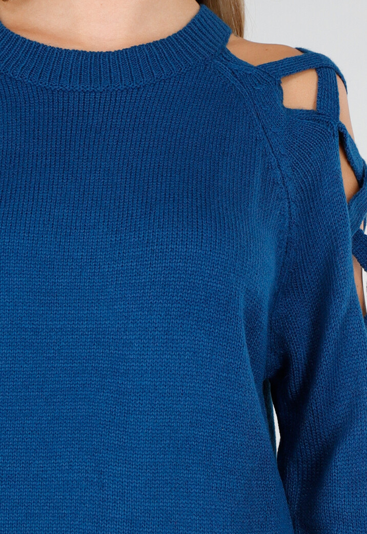 Gebreide Trui met Gevlochten Details in Blauw